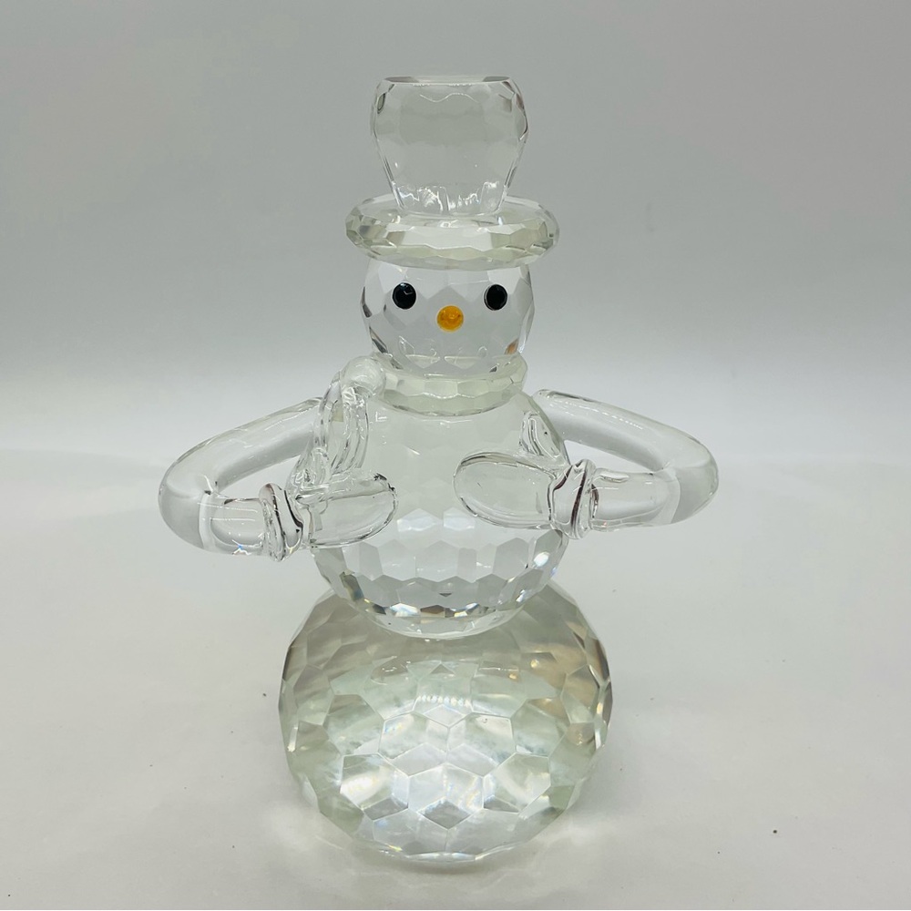 Crystal Snowman Orange Carrot Nose Top Hat Scarf Mittens 5.5 Inches Tall-Vintage